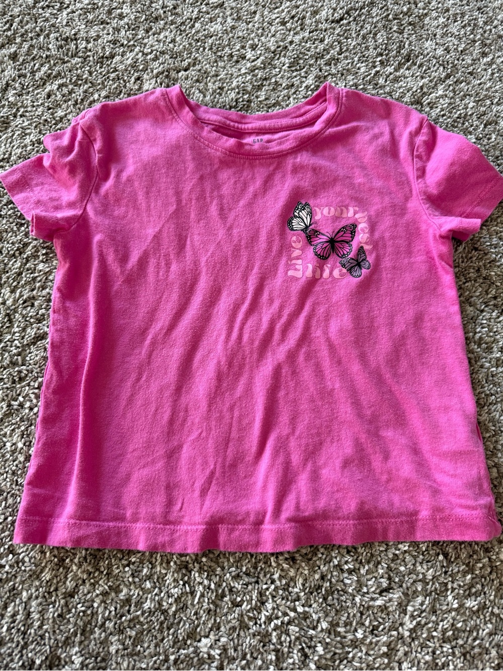 GAP Hot Pink Short Sleeve Tee with Butterfly Graphic